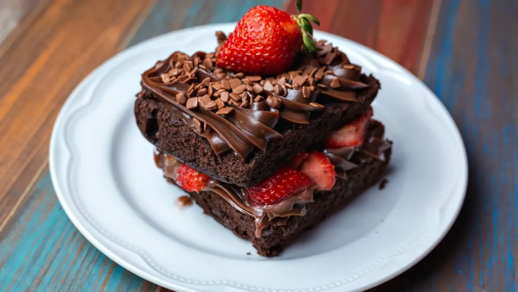 Old-fashioned chocolate pound cake drizzled with ganache on a wooden table.