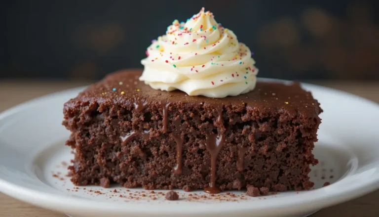 Chocolate pound cake topped with powdered sugar served on a wooden board.