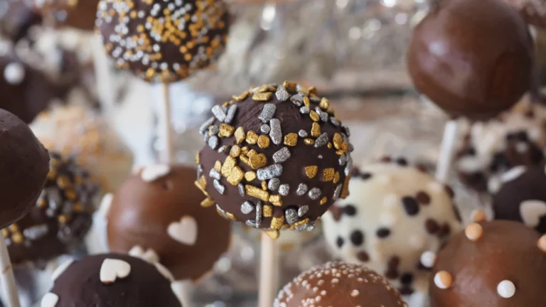 Assorted Starbucks cake pops with vibrant coatings and decorative sprinkles, displayed on a white platter.