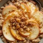 Healthy apple breakfast ideas – oatmeal, pancakes, smoothies, and baked apple dishes on a wooden table.