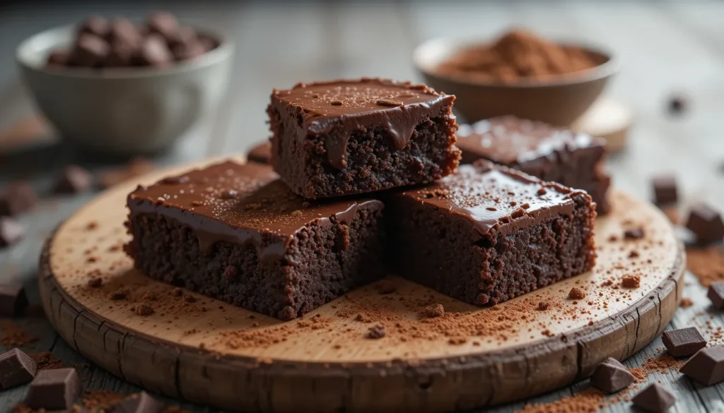 Close-up of Little Debbie fudge brownies on a wooden board, showcasing their rich, chocolatey texture.