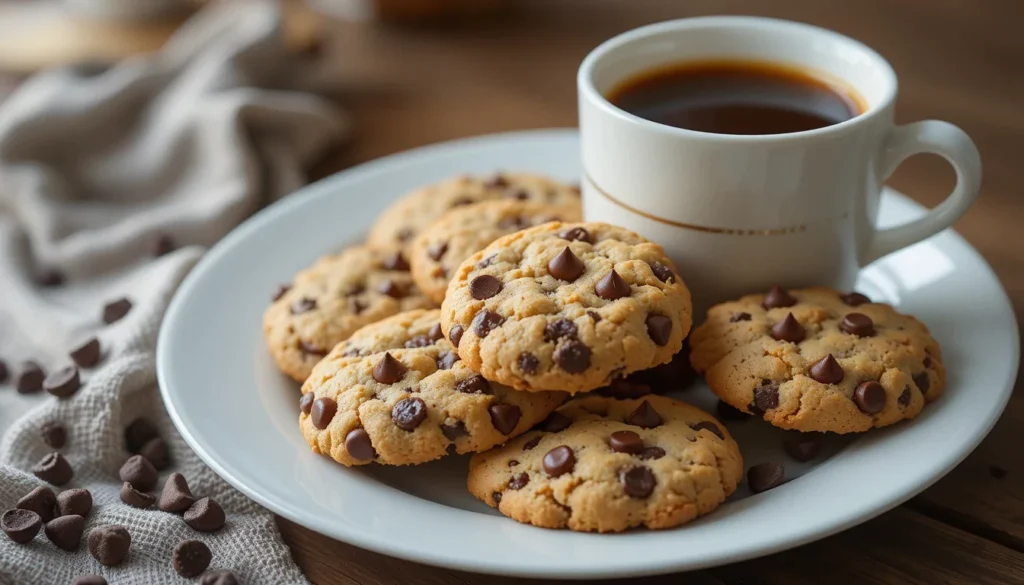 A batch of failed chocolate chip cookies with uneven shapes, burnt edges, and cracked tops on a baking tray.